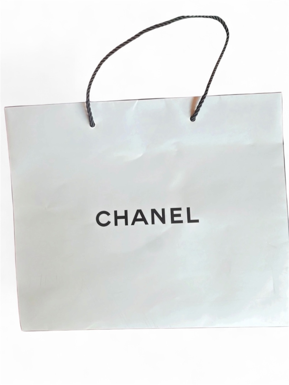 CHANEL White and Black Branded Paper Tote